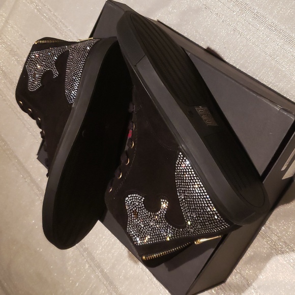 Beverly Feldman NEW Designer Sneakers High-Top Rhinestones Black Suede Women's - Picture 10 of 16
